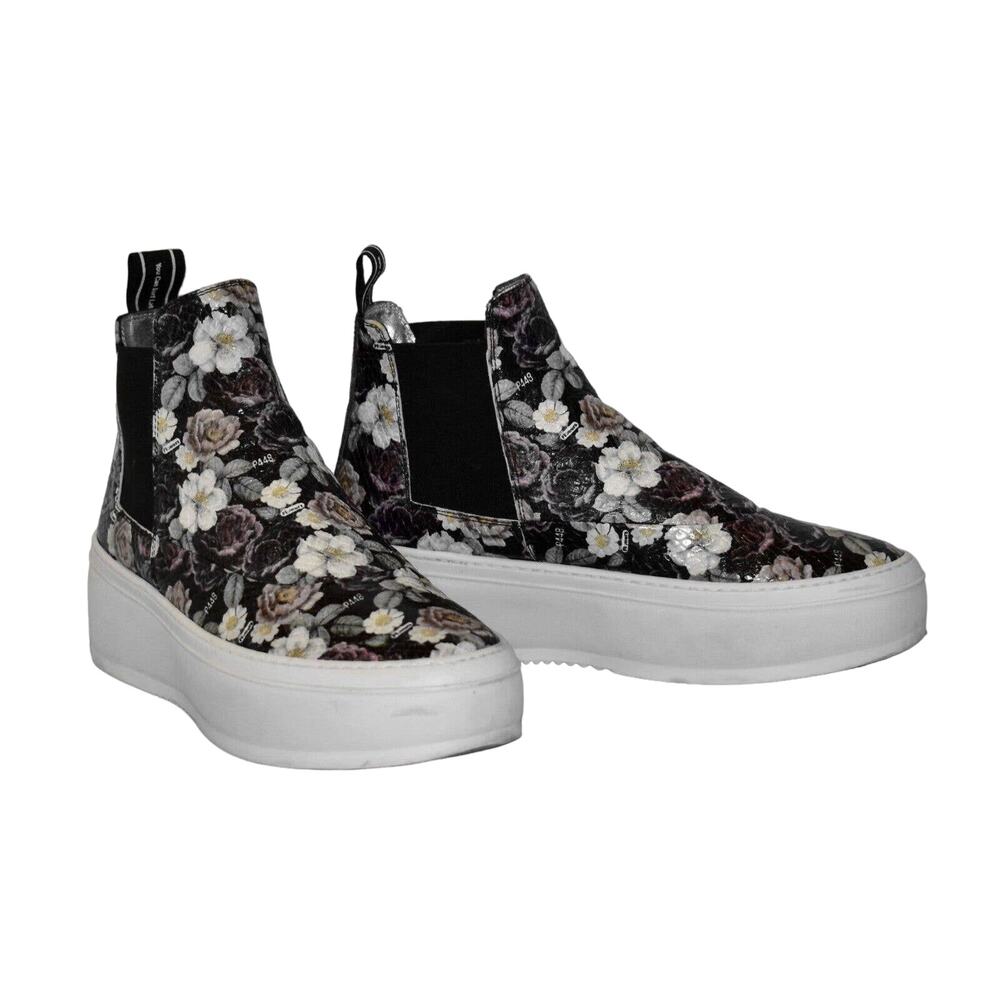 B2 Auth P448 Floral Printed Embossed Leather Hi Top Platform Sneakers Sz 39 $398